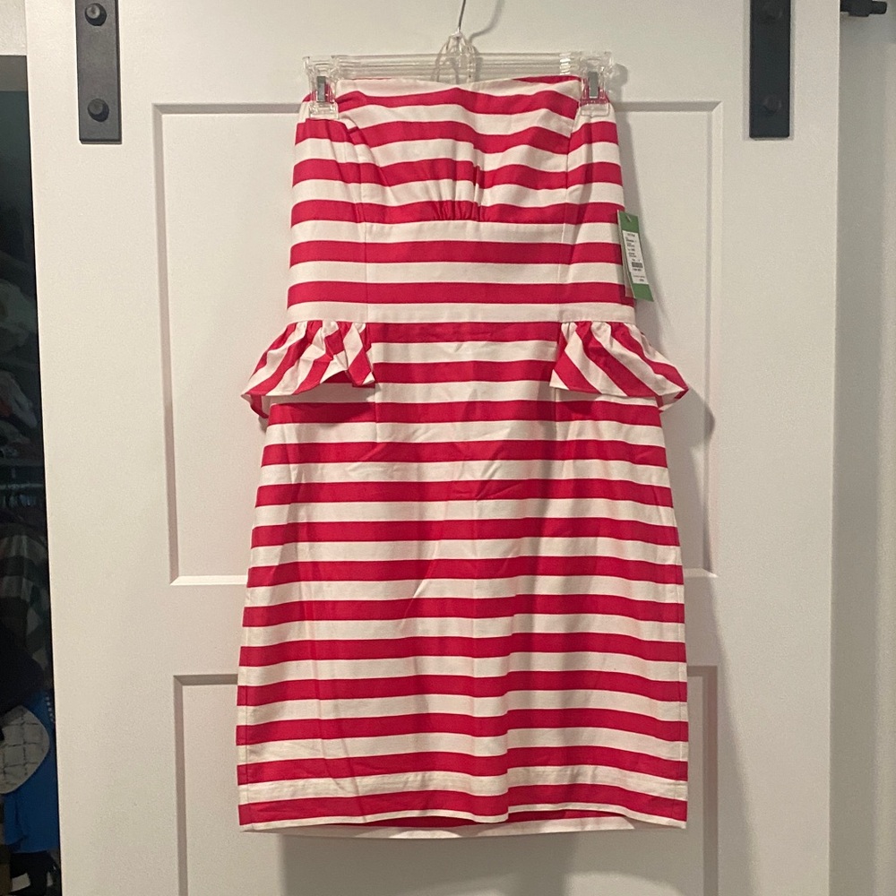 Lilly Pulitzer Hot Pink and White Striped Strapless Dress